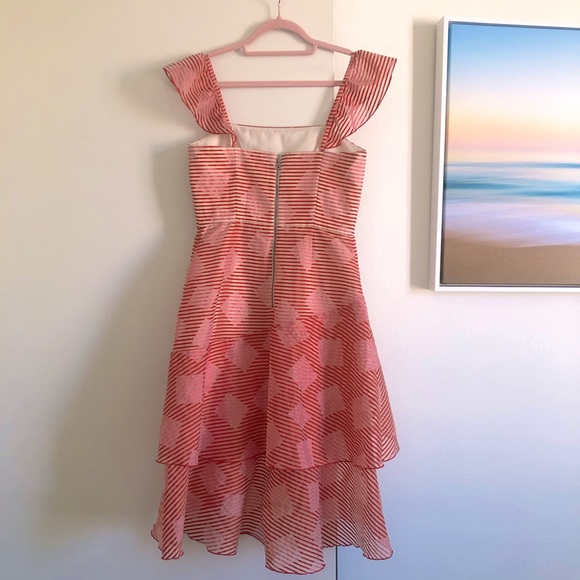 ALICE + OLIVIA Angelita Striped Ruffle Asymmetric Midi Dress - Picture 15 of 15